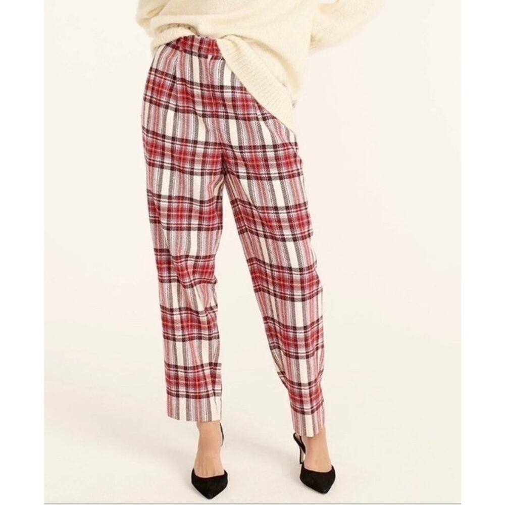 J.Crew Tapered-Leg Wool Pants Vintage Plaid White/Red Womens Size 2T TALL